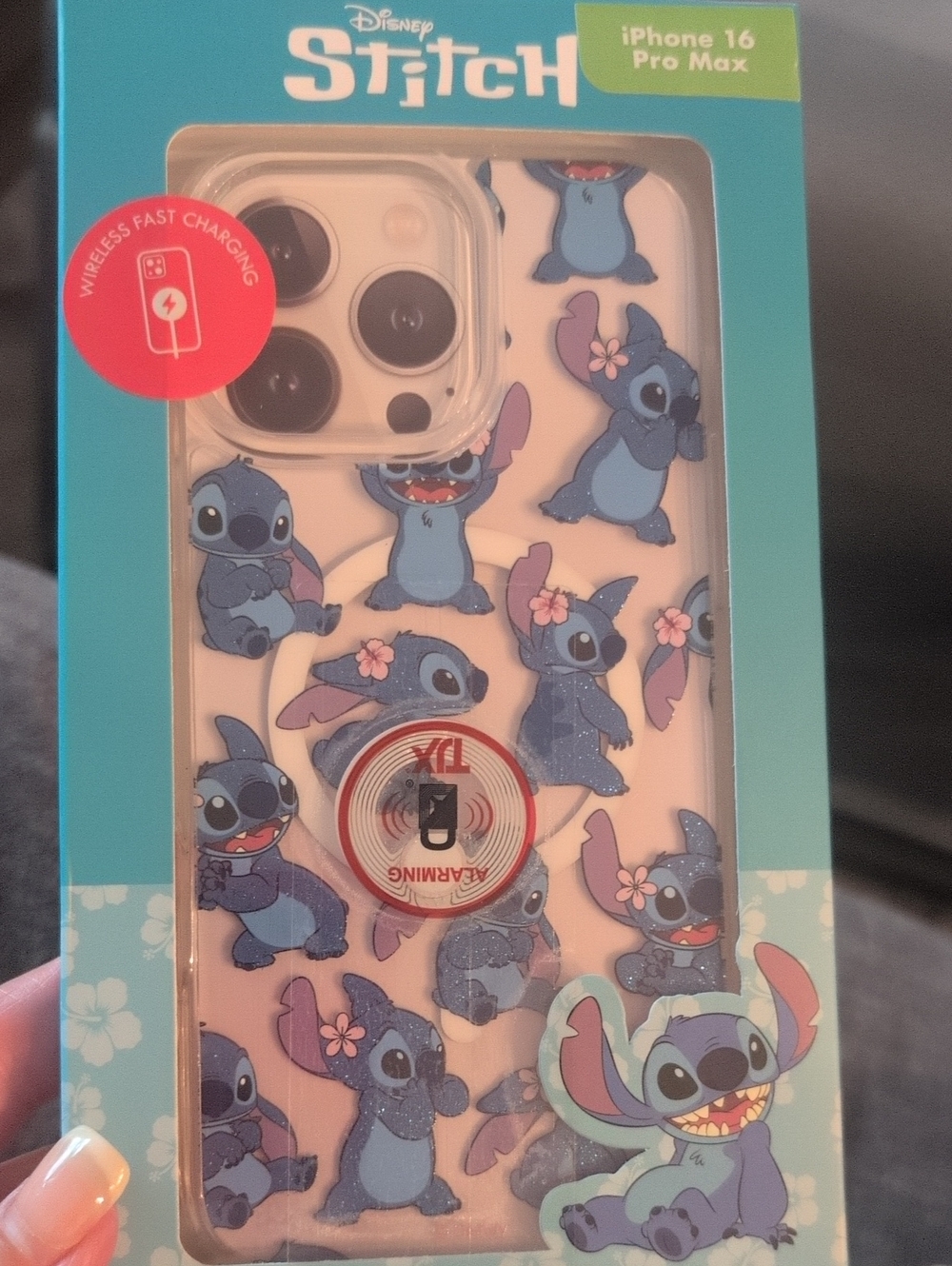 Disney Stitch iPhone 16 Pro Max Case — Blue Stitch on Pink